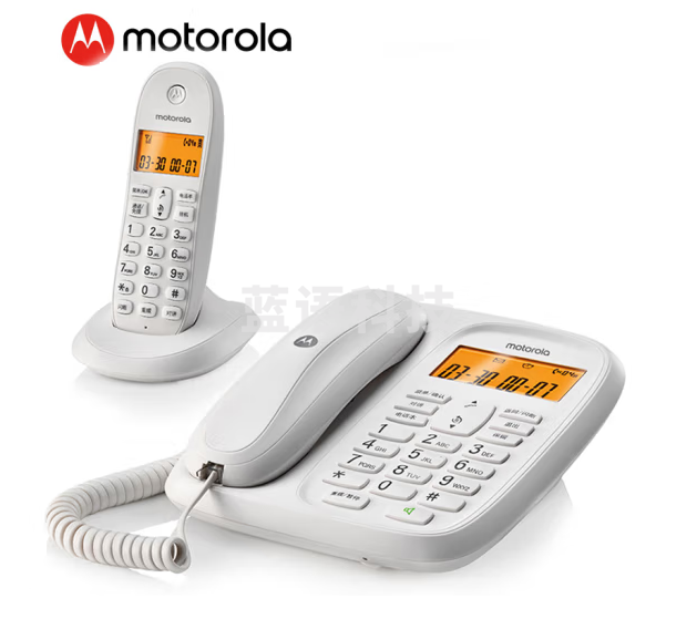 摩托罗拉(Motorola)数字无绳电话机 无线座机 子母机一拖一 办公家用 中文显示 双免提套装CL101C(白色)