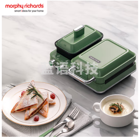 摩飞电器（Morphyrichards）早餐机 家用迷你多功能电饼铛 双区料理轻食机面包煎烤机三明治机华夫饼机 MR9086薄荷绿