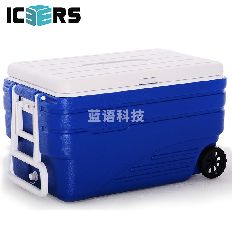 艾森斯 100L户外带轮PU保温箱 A款深蓝色(PU6面发泡)带冰袋有温度显示