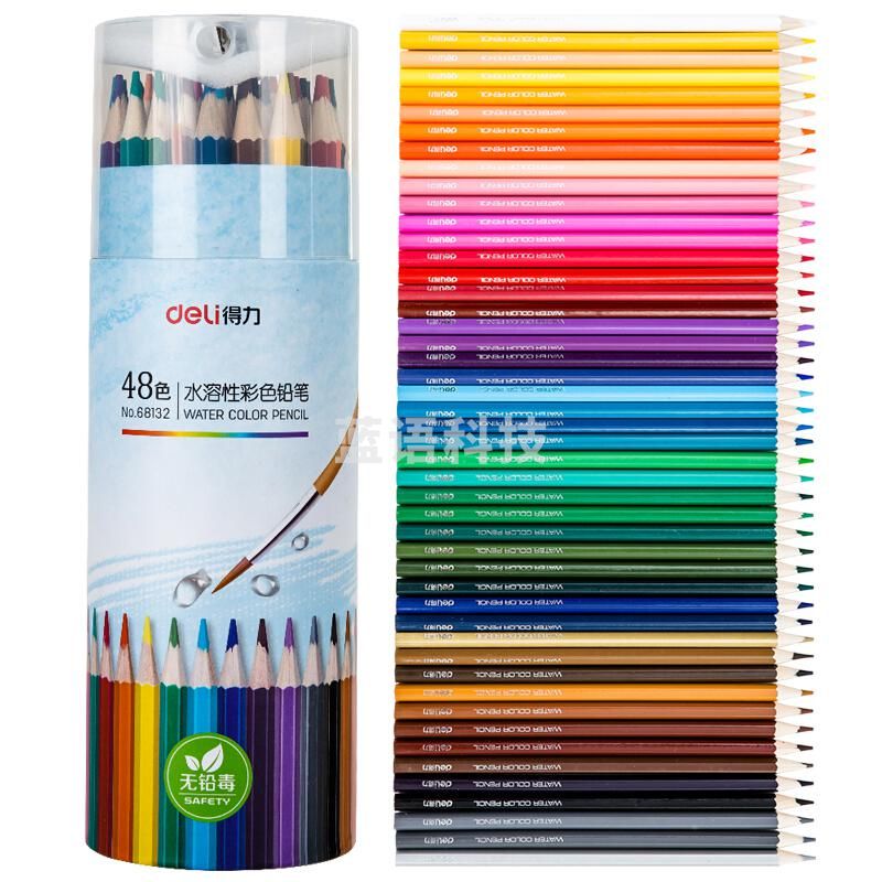 得力68132_48色水溶性六角杆彩铅(混)(48色/筒)(单位：筒)