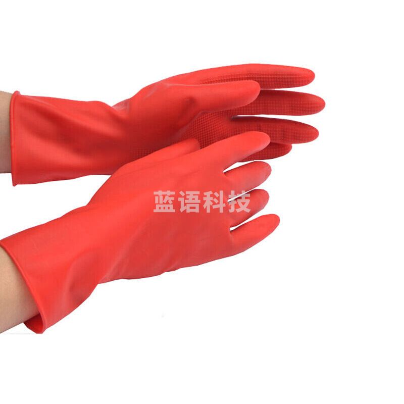 谋福CNMF 乳胶光里手套 洗衣洗碗手套 家务橡胶手套 清洁胶皮手套(45款 红色乳胶手套) 小号 8671