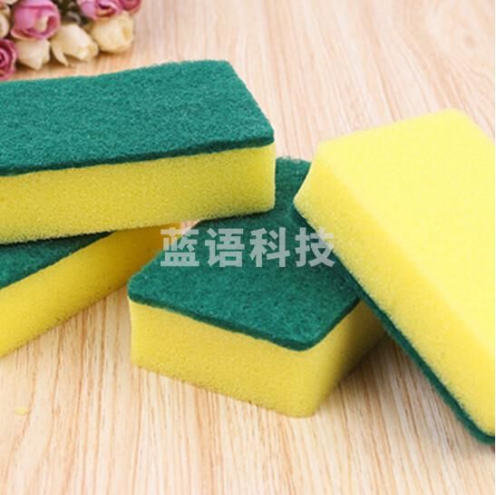 海斯迪克 HK-849 海绵百洁布清洁双面去油污洗碗海绵 直角10*7*3cm绿黄色 5片