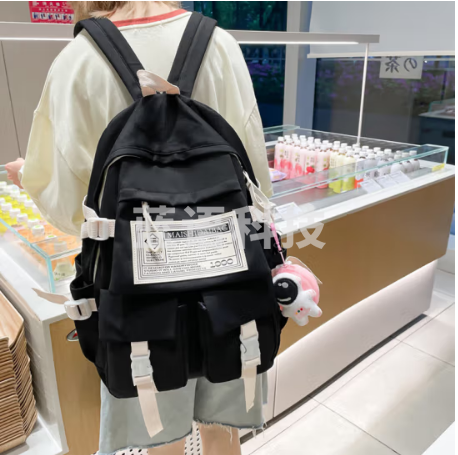 爱情海书包小学生三到六年级高颜值儿童双肩包女初中高中大学生大容量减负轻便简约背包男时尚休闲旅行电脑包4-6年级运动旅游潮流 黑色+小粉挂件