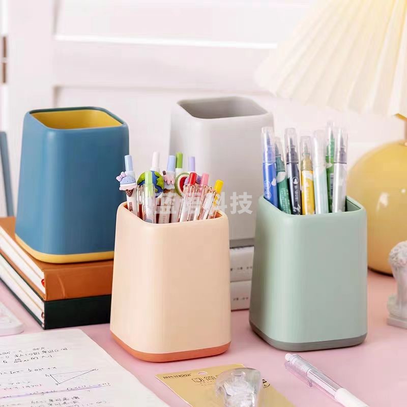 双色拼接笔筒多功能收纳笔桶 简约创意网红笔筒 颜色可选