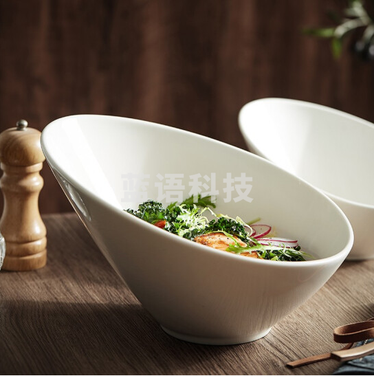 中式异形不规则陶瓷斜口碗 水滴碗-大号