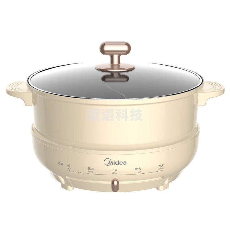 美的(Midea)多用途锅 家用宿舍煮面4L大容量鸳鸯电火锅 多功能分体式电热锅 DH2602Y暖黄色