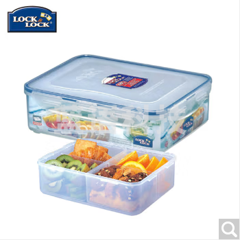 乐扣乐扣 四分隔大容量塑料保鲜盒 微波炉饭盒防漏便当盒 密封食品盒长方形 3.9L