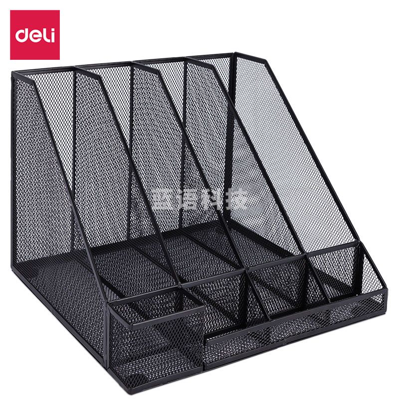 得力(deli)78988四联金属网状文件框带笔筒(黑)(个)