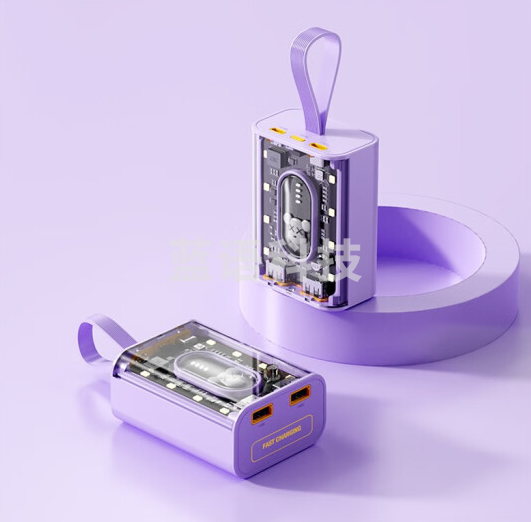 卡通可爱机甲透明充电宝小夜灯照明便携式便捷移动电源10000mAh大容量 紫色 10000毫安时