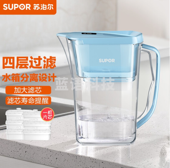 苏泊尔（SUPOR）J-UF01 过滤净水器 家用滤水壶 自来水过滤器净水壶 （蓝色）一壶六芯