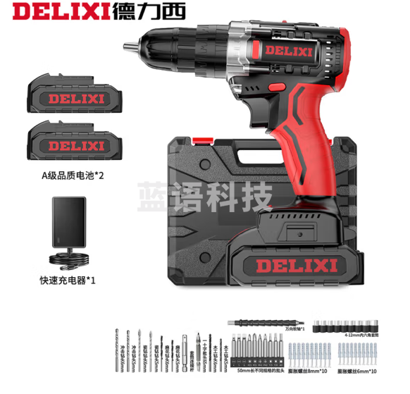 德力西(DELIXI)手电钻锂电钻电动螺丝刀家用充电式手钻电起子电批电动工具箱套装
