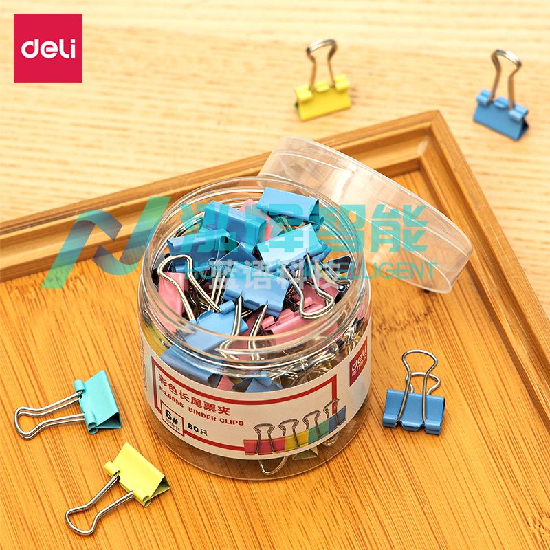 得力 8556 彩色长尾票夹 15mm 60只/筒 (筒) 混色