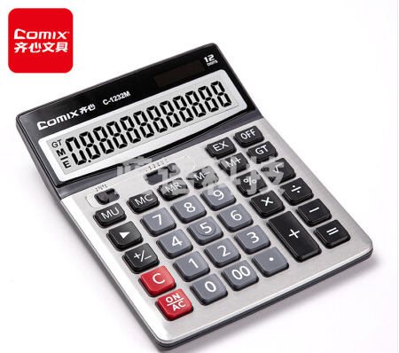 齐心(COMIX)双电源宽屏桌面办公计算器 财务计算机 办公文具用品C-1232M