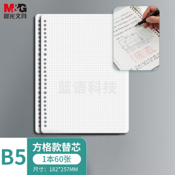 晨光(M&G)APY9E20P-B B5/60张活页本替芯 26孔笔记本活页纸内页 方格单本装