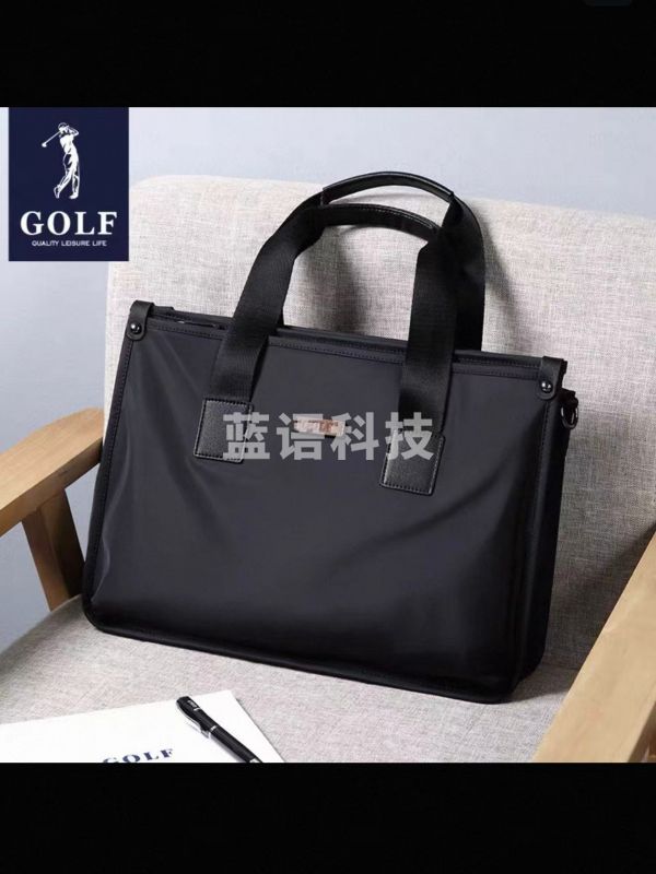 高尔夫GOLF商务公文包男士大容量手提包 15英寸 电脑包多隔层休闲横款单肩斜挎男包 黑色