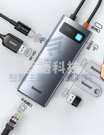 倍思 Type-C扩展坞6合1带网口 拓展坞USB-C转HDMI转接头4k投屏  适用华为/ipad/苹果MacBook笔记本电脑转换器
