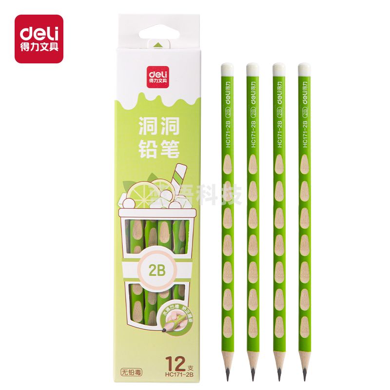 得力HC171-2B奶茶洞洞书写铅笔2B(混)(12支/盒)
