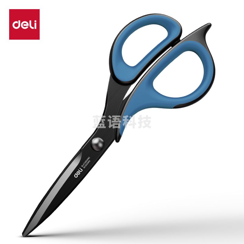 得力(deli)175mm中号不锈钢剪刀 家用办公美工剪子 蓝色6027