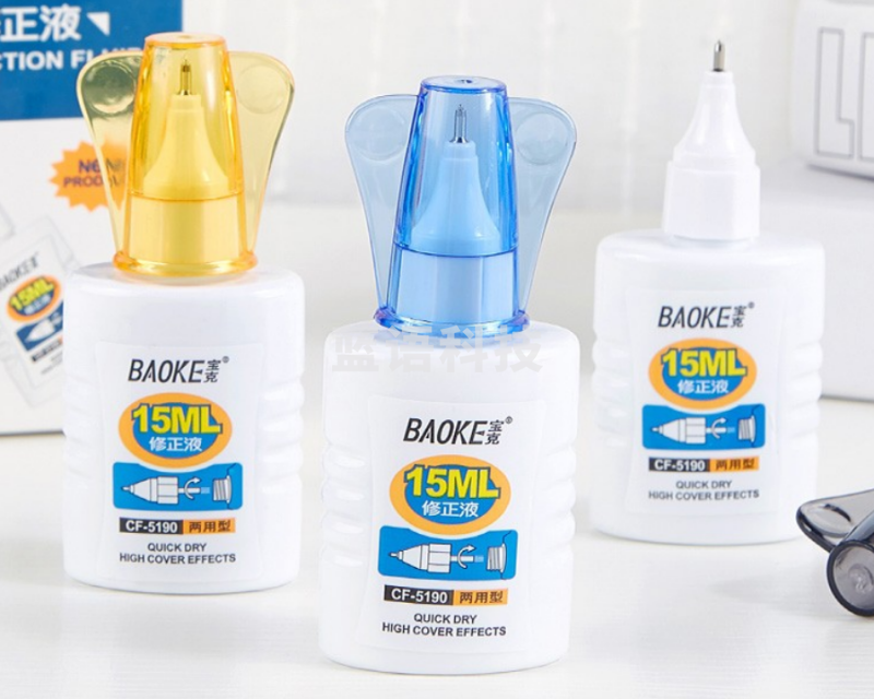宝克（BAOKE）CF5190环保修正液 学生涂改液 改正液 涂刷两用型 学习 办公 用品 文具 15ml/瓶 颜色随机（瓶）
