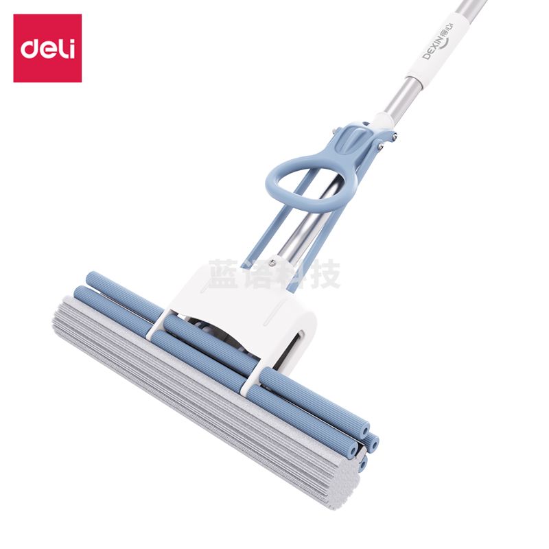 得力(deli)刮水器 38cm 胶棉拖把(滚轮式)蓝色 尘推/滚轮式拖把LQ140