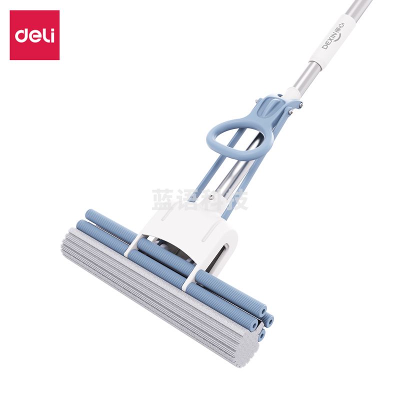 得力(deli)刮水器 33cm 胶棉拖把(滚轮式)蓝色 尘推/滚轮式拖把LQ139
