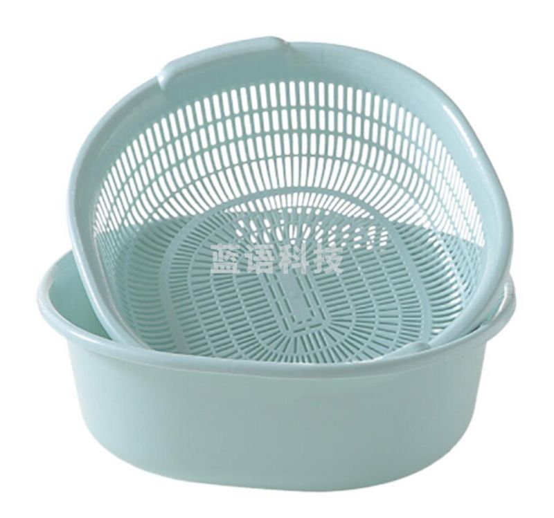沥水篮 双层 大号洗菜篮 厨房多功能圆形加大号洗菜盆子水果篮 蓝色 YG-C043