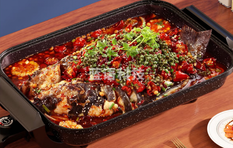 奥克斯(AUX) 烤鱼锅电火锅锅具电烤锅多用途锅多功能电煮锅家用电热锅5L大容量烤鱼专用煎烤锅 无盖款