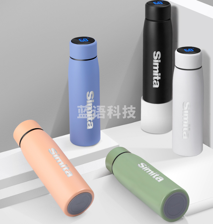 德国施密特simita智能保温杯男女便携学生316不锈钢水杯简约时尚ins杯子 黑色 380ml