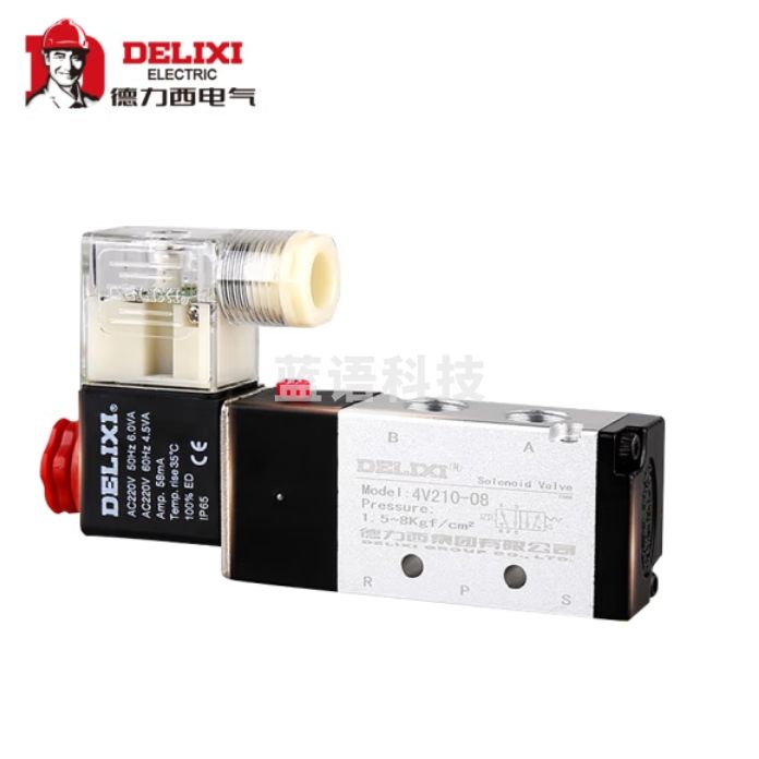 德力西 4v210-08 电磁阀气动电磁控制阀 DC24V换向气阀 单电控 两位五通 直流24V