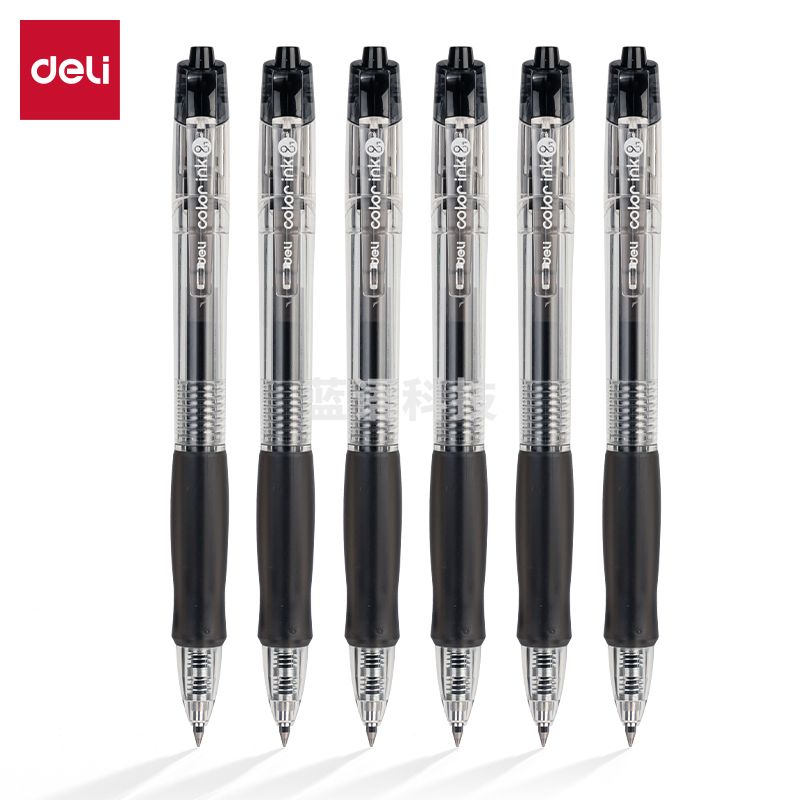 得力（deli）按动彩色中性笔0.5mm子弹头星耀黑12支SA500