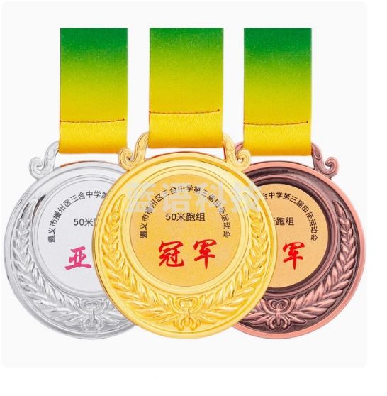 金属奖牌 金银铜学校运动会奖章  直径约65mm 货号：JC