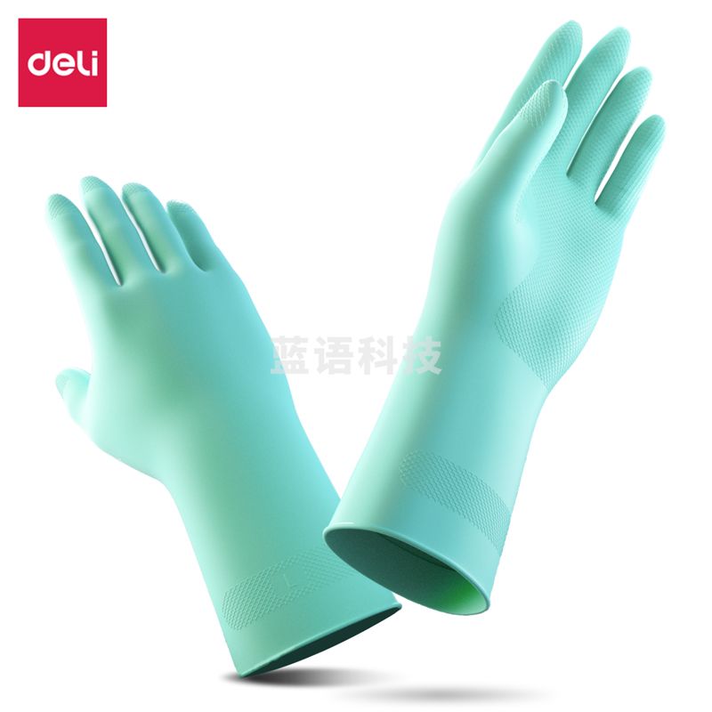 得力(deli)乳胶手套防滑耐油抗耐酸碱手套(绿色)(中号M码)LQ620