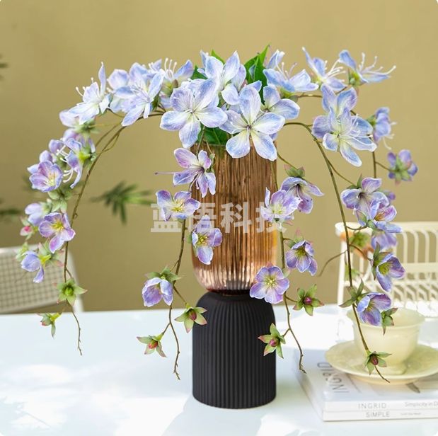 仿真花垂丝茉莉花绢花磨砂花瓶+垂丝+茉莉蓝