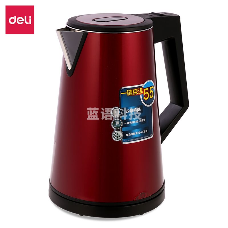 得力 （deli）1.6L电水壶不锈钢防烫伤电热水壶双层防滑烧水 避免千滚水0767