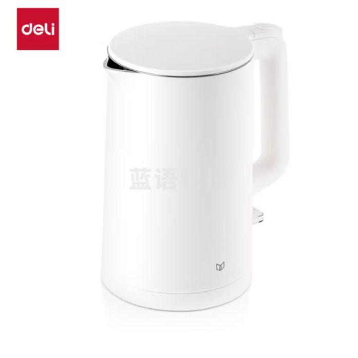 得力 85604 电热水壶 304不锈钢 双层隔热烧水壶 1.67大容量 自动断电 白色