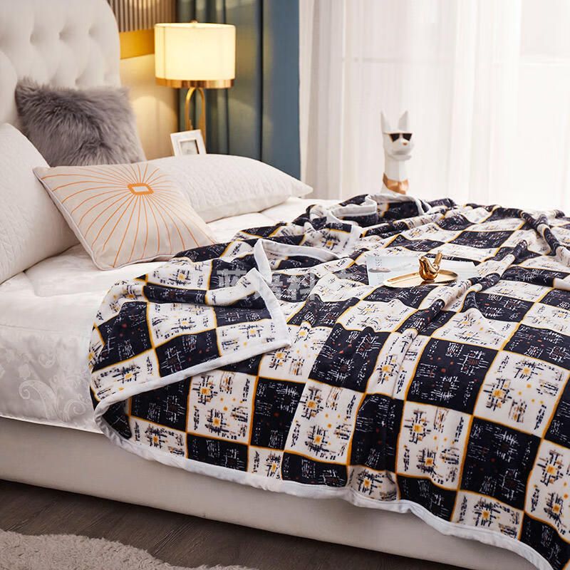 北极绒 雪貂绒毯 法莱绒珊瑚绒盖毯保暖毯子120X200cm 黑白配