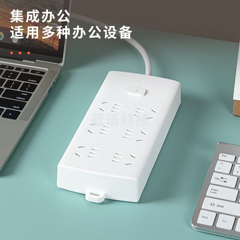 得力LX114(1.8)莹白系列延长线插座_6组_1.8米_PE袋装(白)(个)