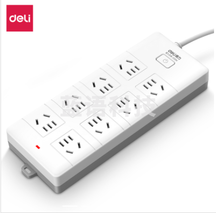 得力18262插座8位3米PVC袋装(白)