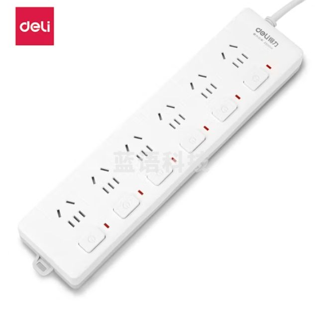 得力  6位独立开关 全长2米 分控插座/插排/插线板/排插/接线板  3980(02)