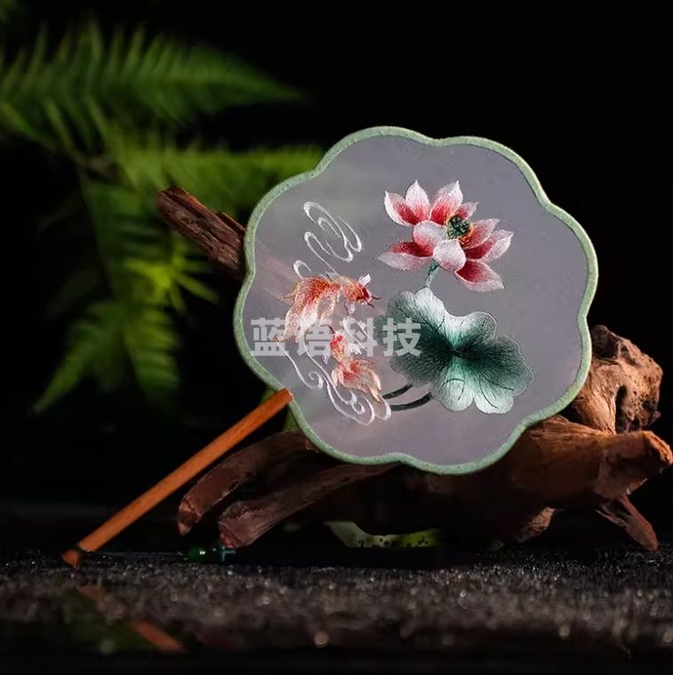 苏绣双面绣刺绣团扇锦鲤+锦盒