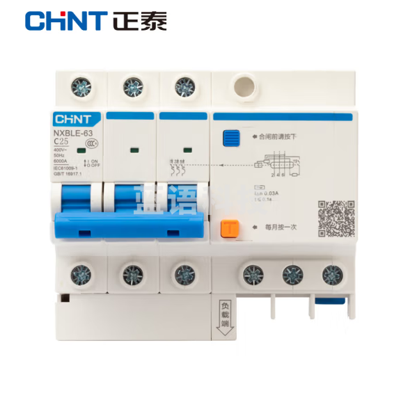 正泰  NXBLE-63-3P-C25  小型漏电保护断路器 漏保空气开关3P 25A