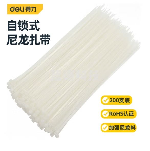 得力 尼龙扎带  4*250mm自锁式理线带 200支装  白色DW4010