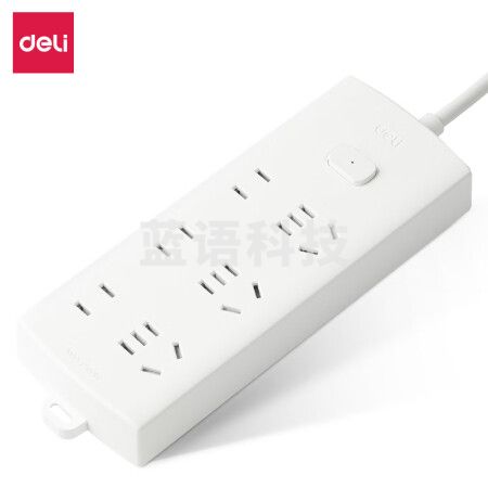 得力(deli) 插座插排插板电源插线板 莹白系列延长线插座 3+3 1.8米 LX113(1.8)