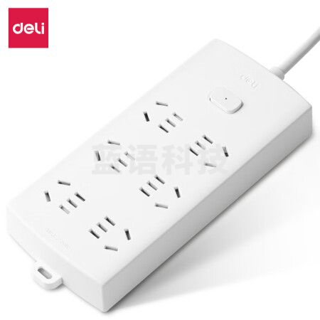 得力(deli) 插座插排插板电源插线板 莹白系列延长线插座 6组 3米 LX114(03)