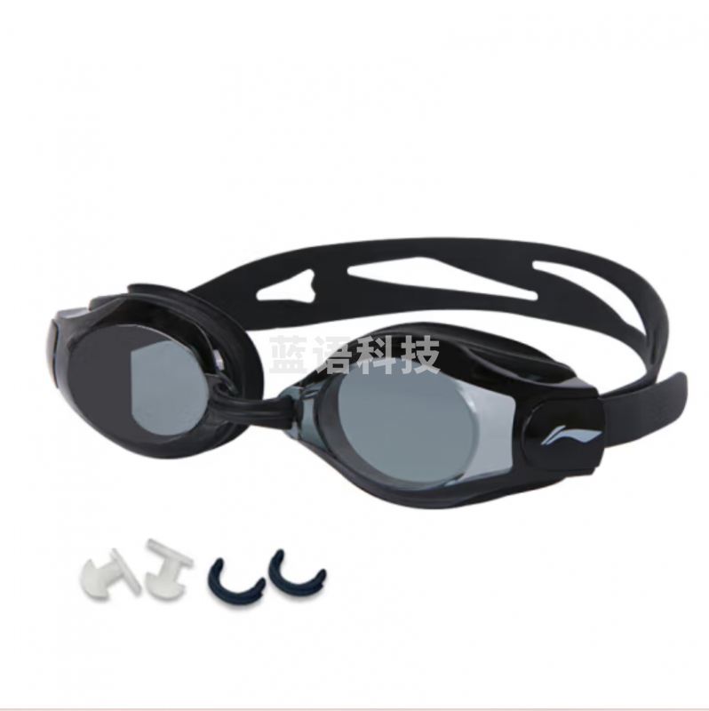 李宁 泳镜 高清防雾防水眼镜游泳镜 黑色平光