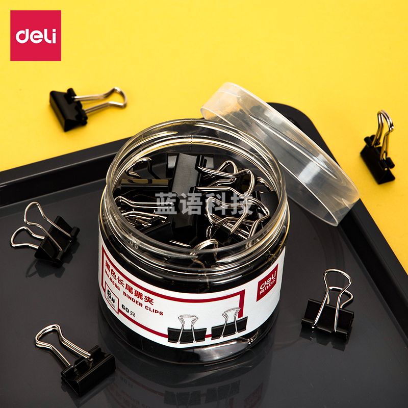 得力(deli) 8566-6号黑色长尾票夹15mm筒装(黑)(60只/筒)