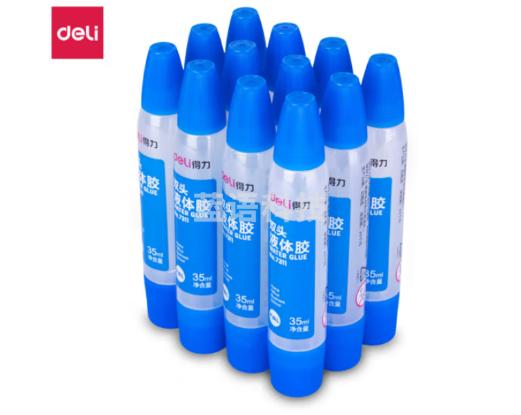 得力7311双头液体胶35ml创意办公财务学习手工文具用品浆糊 24瓶/盒