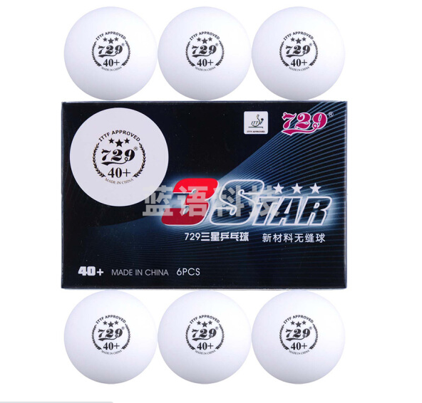 729 乒乓球三星 新材料40+ 专业比赛用3星无缝球 白色 6个/盒