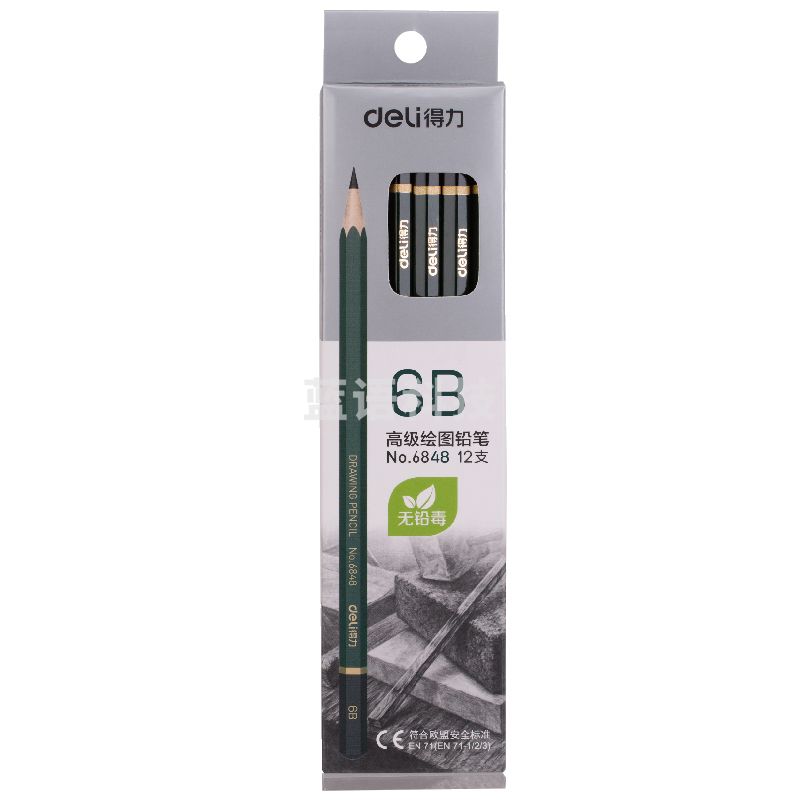 得力6848-6B高级绘图铅笔(绿色)(12支/盒)