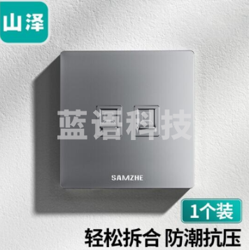 山泽 电脑插座网口网络面板 适用电话信息模块 通用超五/六/七类模块加厚86型面板 双口 灰色XMB-H02
